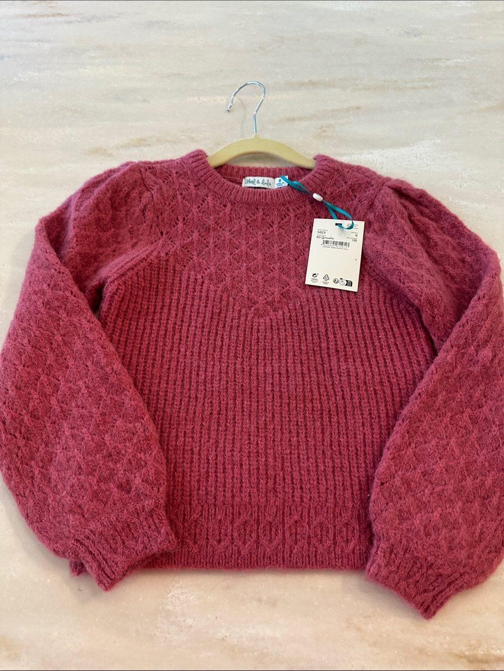 Girls' Rose Pink Textured Knit Pullover Sweater